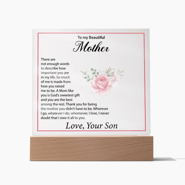 Beautiful Mother | Acrylic Plaque with Roses