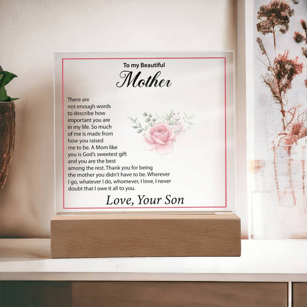 Beautiful Mother | Acrylic Plaque with Roses